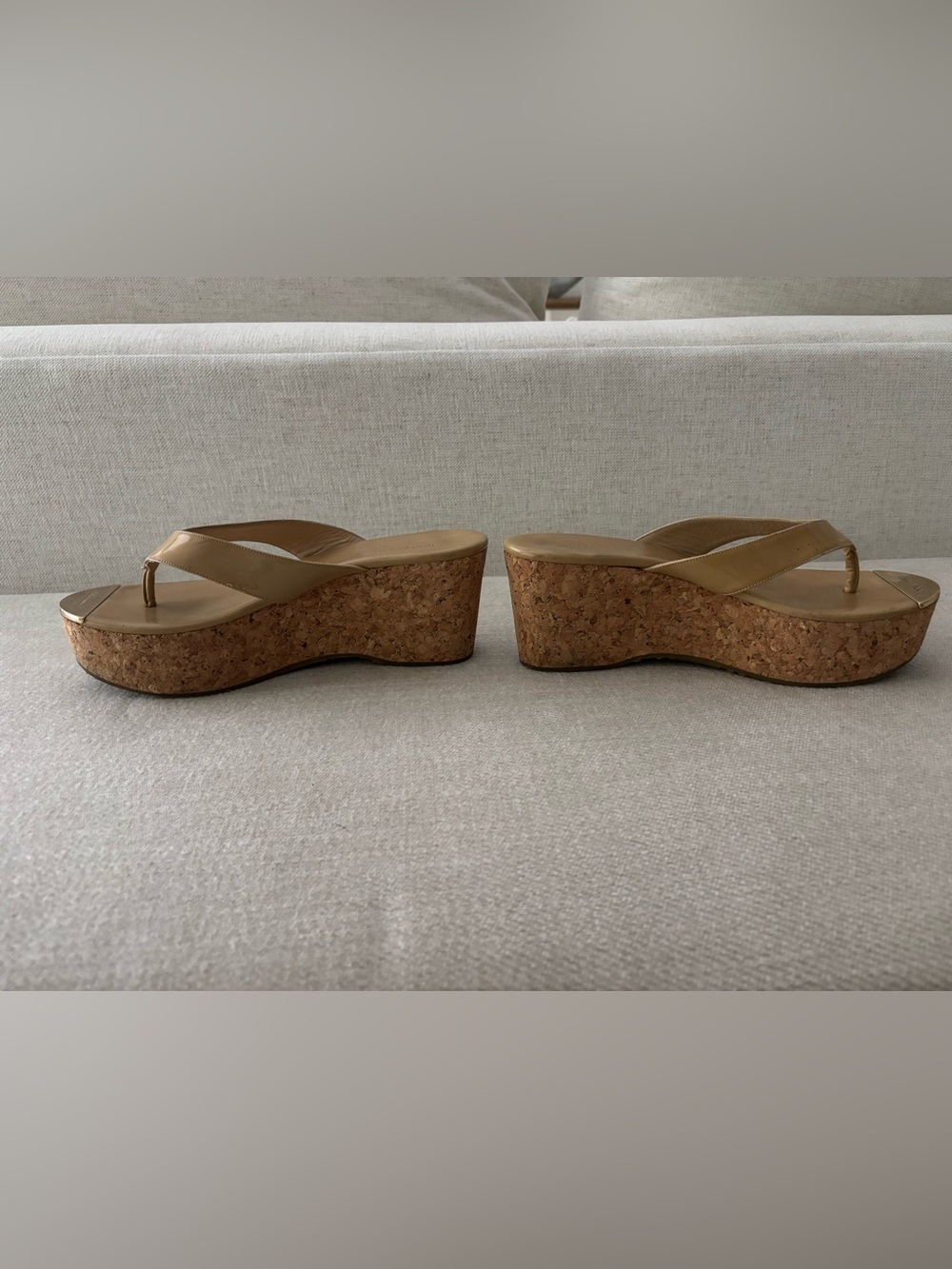 Jimmy Choo Tan Cork Wedge Flip Flop Sandals